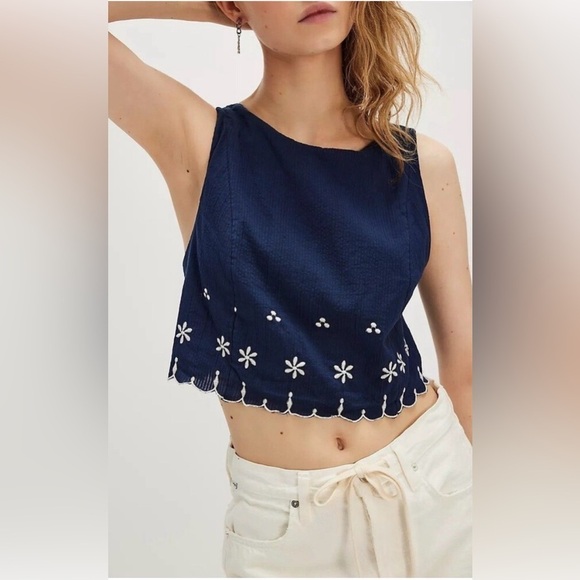 Free People Tops - NWT Free People Kayla Crop sleeveless tie back Top Floral Cotton L planet blue